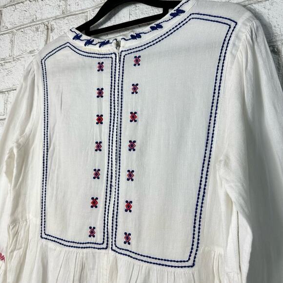 Roller Rabbit Dress Embroidered Cotton Mini Flare 3/4 Sleeve White Blue Pink XS - Picture 7 of 7